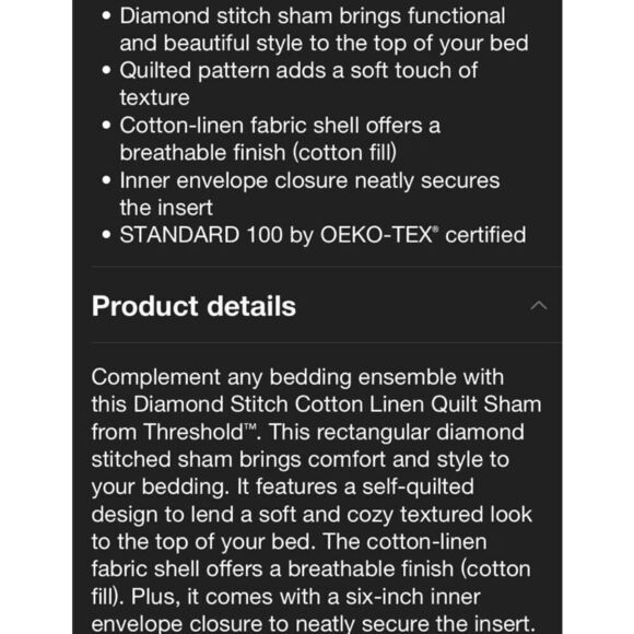 Threshold Diamond Stitch Quilted Bed Pillow Sham - Picture 4 of 5